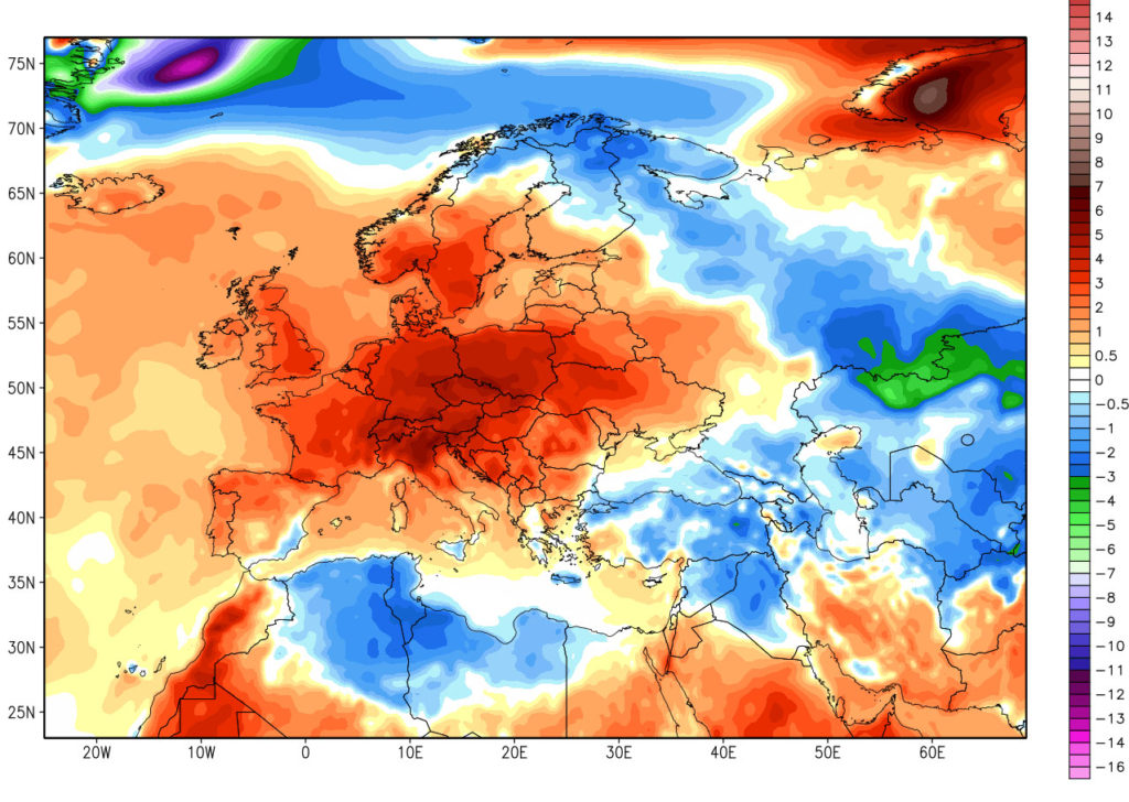 Anomalie termiche al suolo registrate nella prima decade di Aprile