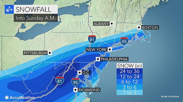 La previsione neve per la giornata di domenica rilasciata da Accuweather.com